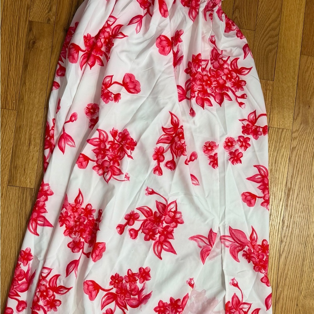 Sabo  Red Floral backless Maxi dress Deep V beach Vacation NWT - Picture 12 of 13